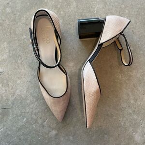 Franco Sarto Raffia Pointed Toe Slingback Block Heels Women’s 9 Neutral Shoes